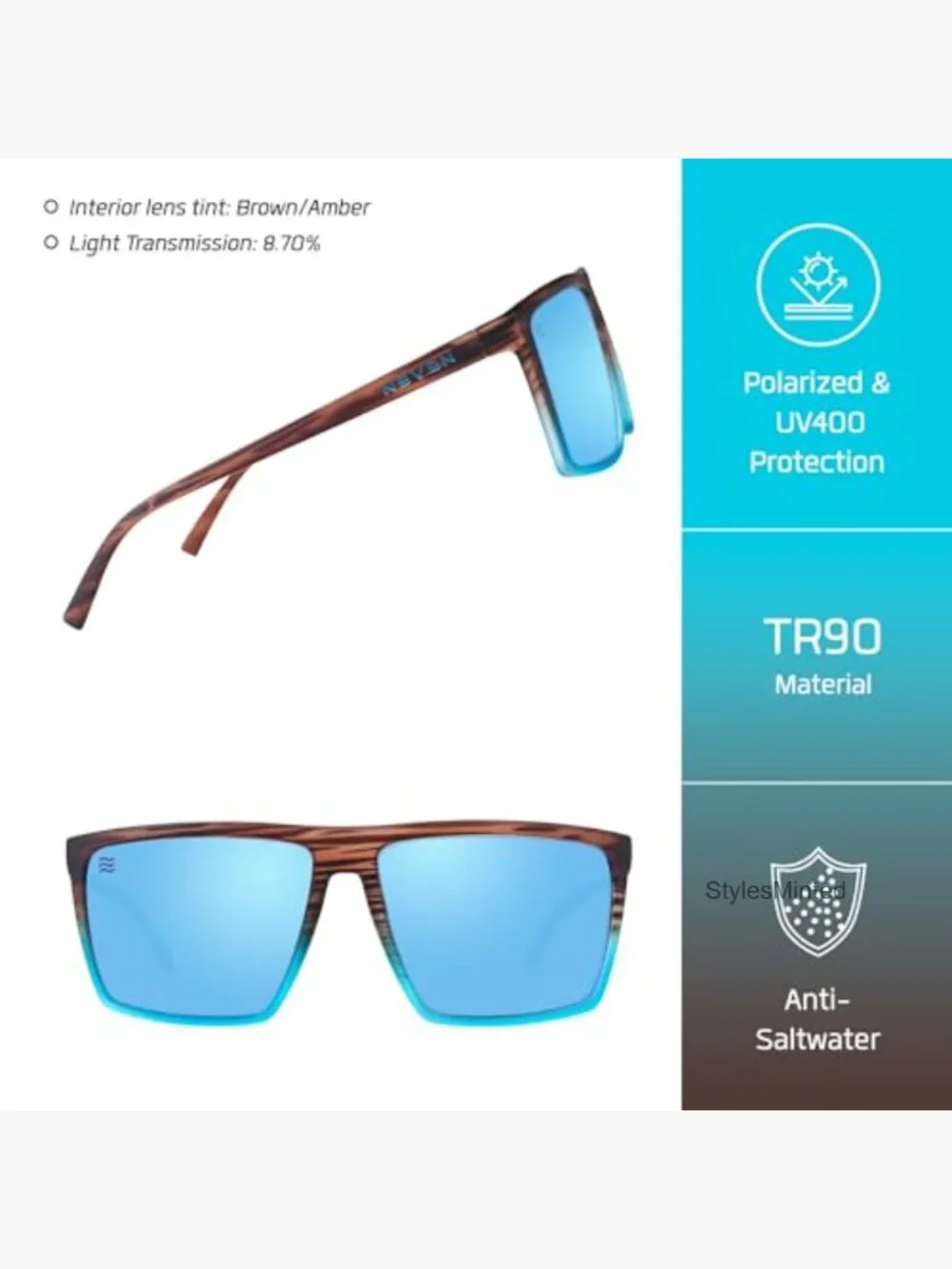 Polarized Rectangular Sunglasses UV400 Protection L/XL Fit
